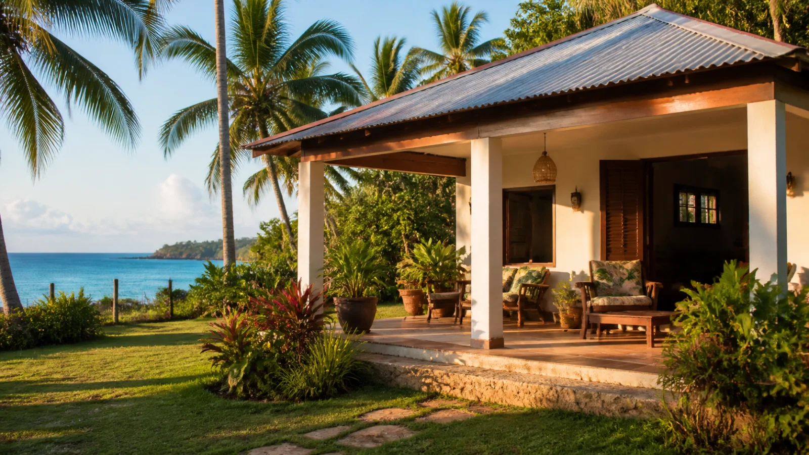 Dominican coastal house with a tropical veranda and ocean view